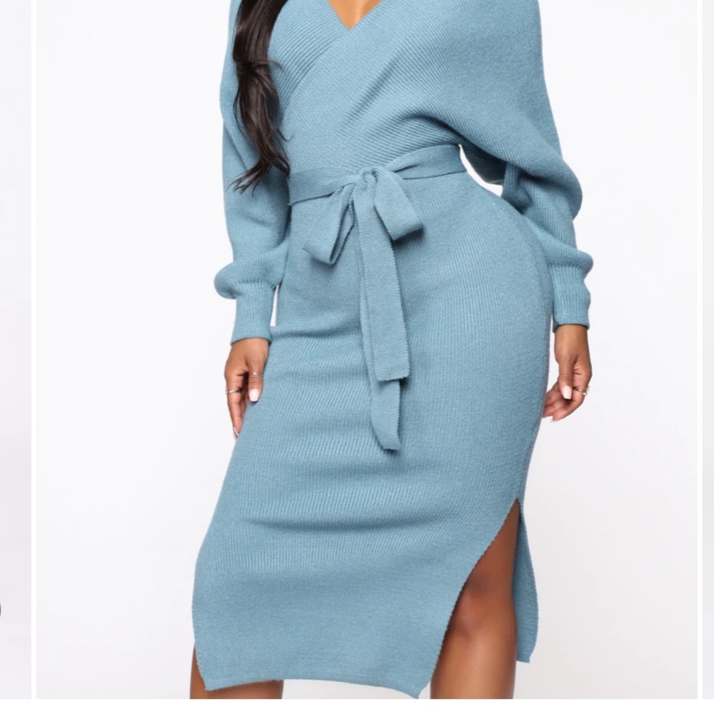 2 for 1 Sweater Dress- Blue & Grey